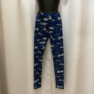 Leggings Women’s Size 2-10 Elastic Waistband Blue Grid Pattern